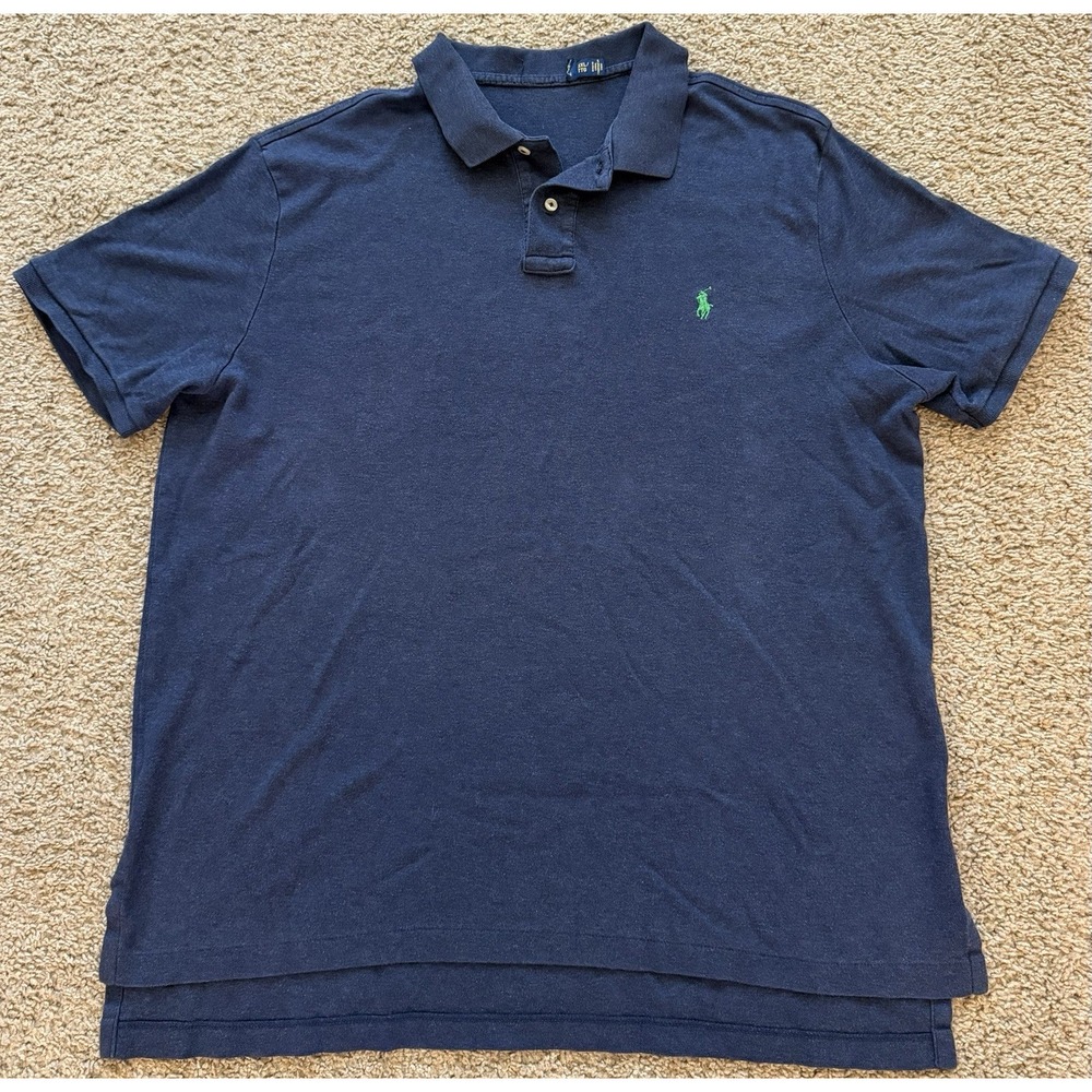Polo Ralph Lauren Mens Polo Shirt Soft Cotton Navy Blue Green Pony Logo Size XXL - Picture 1 of 6
